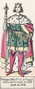 Philippe-le-Bel, 46. Ranskan kuningas, nousi valtaistuimelle vuonna 1285, kuoli vuonna 1314 (värinen kaiverrus) tekijältä French School