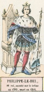 Philippe-le-Bel, 46. kuningas, nousi valtaistuimelle vuonna 1285, kuoli vuonna 1314 (värillinen kaiverrus) tekijältä French School