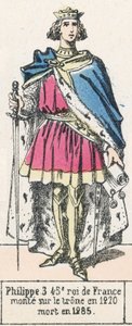 Philippe 3, 45. Ranskan kuningas, nousi valtaistuimelle vuonna 1270, kuoli vuonna 1285 (värillinen kaiverrus) tekijältä French School