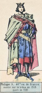 Philippe 5, 48. Ranskan kuningas, nousi valtaistuimelle vuonna 1316, kuoli vuonna 1321 (värillinen kaiverrus) tekijältä French School