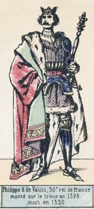 Philippe 6 de Valois, Ranskan 50. kuningas, nousi valtaistuimelle vuonna 1328, kuoli vuonna 1350 (värinen kaiverrus) tekijältä French School