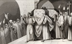 Philippe III (1245-85) rohkea auttaa kantamaan isänsä arkkua Colartin "Histoire de Francesta", julkaistu n. 1840 tekijältä French School