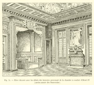 Huone on koristeltu Henri IV:n, entisen Sovereigns Museumin, makuuhuoneesta peräisin olevilla puutyöstöillä tekijältä French School