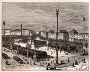 Place de la Republique Pariisissa - kaiverrus "La France illustree: maantiede, historia, hallintotilastot" V.A. Maltaanruskea. 1884 tekijältä French School