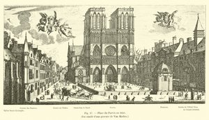 Place du Parvis vuonna 1650, faksimile Van Merlenin kaiverruksesta tekijältä French School