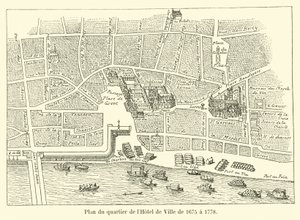 Hôtel de Ville -alueen suunnitelma vuosilta 1675-1778