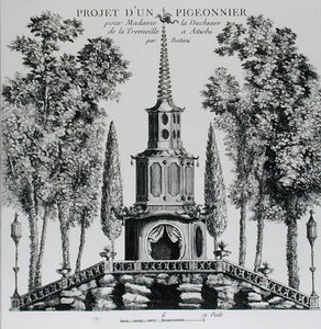 Suunnitelma Pigeon House -julkaisusta "Details des Nouveaux Jardins a la Mode", kirjoittanut George Louis Le Rouge, julkaistu n. 1775-1778 (kaiverrus) (m/w kuva) tekijältä French School