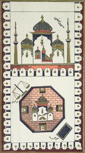 Al-Aqsa-moskeijan ja Qubbat Al-Sakhran (kalliokupolin) suunnitelma 1700-luvun arabikäsikirjoituksen jälkeen tekijältä French School