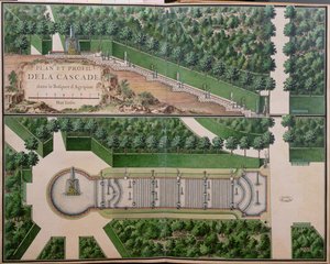 Suunnitelma kaskadista Agrippinan lehdossa Gardens at Marlysta, 1700-luvun alku (wc paperilla) (katso myös 163976) tekijältä French School