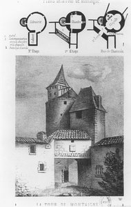 Tour de Montaignen suunnitelma Saint-Michel-de-Montaignessa (litho) tekijältä French School