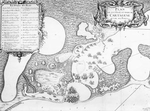 Cartagenan kaupungin ja sataman suunnitelma Kolumbiassa vuodelta 1697 tekijältä French School