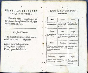 Planeettoja ja astrologisia merkkejä käsitellään humoristisesti – Jean Guerinin teoksessa ”Almanach pour le temps passe” tekijältä French School