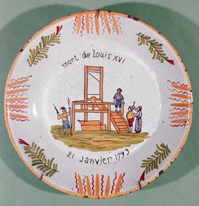 Lauta ranskalaisen vallankumouksellisen kuvion muistoksi Louis XVI:n teloituksesta 21. tammikuuta 1793 (fajanssi) tekijältä French School