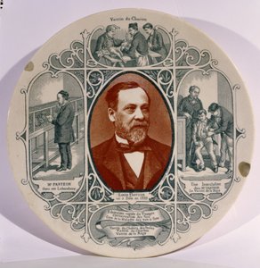 Lautas Pierre Petitin (1832-1909) Louis Pasteurin (1822-95) valokuvalla sekä kohtauksia hänen elämästään (keramiikka) tekijältä French School
