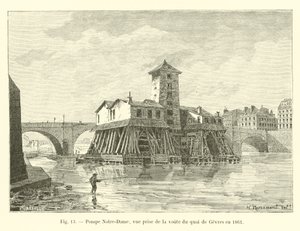 Notre-Damen pumppu, näkymä Quai de Gevresin holvilta vuonna 1861 tekijältä French School