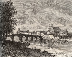 Pont-a-Mousson (Pont a Mousson) - Meurthe-et-Moselle - kaiverrus "Ranska kuvitettu: maantiede, historia, tilastohallinto" V.-A. Maltaanruskea. 1884 tekijältä French School