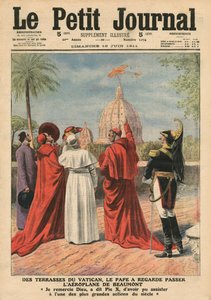 Paavi Pius X katsomassa Andre Beaumontin lentokonetta lentävän Rooman yli Vatikaanin terassilta, kuvitus Le Petit Journalista, liitekuva, 18. kesäkuuta 1911