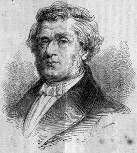 Muotokuva Alphonse Lavalleesta (1791-?), Nantesin liikemiehestä, Ecole Centrale des Arts et Manufacturesin (tai Ecole Centrale Parisin) perustajasta, joka kouluttaa insinöörejä. Kaiverrus ""Le Monde Illustre" -julkaisussa nro 346, 28. marraskuuta 1863. tekijältä French School