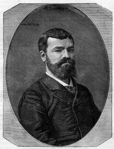 Muotokuva Henri-Paul (Henri Paul) Nenotista (1853-1934), ranskalainen arkkitehti, joka suunnitteli Pariisin uuden Sorbonnen. Kaiverrus ""Maailmankuvaan"" tekijältä French School