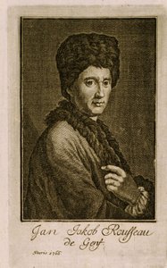 Jean Jacques Rousseaun (1712-1778) muotokuva. Anonyymi teos, kaiverrus 1766. Ranskalaista taidetta tekijältä French School