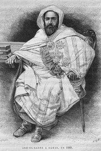 Muotokuva Abd el-Kaderista Damaskoksessa vuonna 1880 (1808-83), Syyriasta tänään. Matkustaa Foinikiassa, Libanonissa ja Juudeassa. Louis Charles Emile Lortetin 1875-1880, 1884 (bw-kaiverrus) tekijältä French School