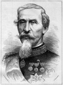 Kenraalin ja italialaisen poliitikon Alfonso Ferrero de La Marmora (Lamarmora) (1804 - 1878) muotokuva. Kaiverrus "" Le Monde Illustré" -julkaisussa nro 1085, 19. tammikuuta 1878. tekijältä French School