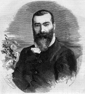 Muotokuva Alphonse Karrista (1808-1898), ranskalaisesta kirjailijasta ja näytelmäkirjailijasta. Kaiverrus "" Le Monde Illustré" -julkaisussa nro 145, 21. tammikuuta 1860. tekijältä French School