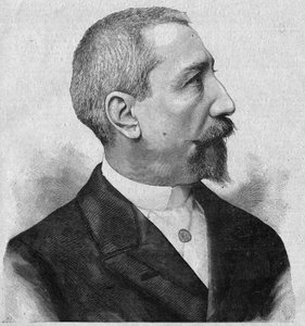 Muotokuva Anatole Francesta (1844-1924), ranskalaisesta kirjailijasta ja runoilijasta, Academy Francaisen jäsenestä. Kaiverrus "La gazette du dimanche" -lehdessä 6. helmikuuta tekijältä French School