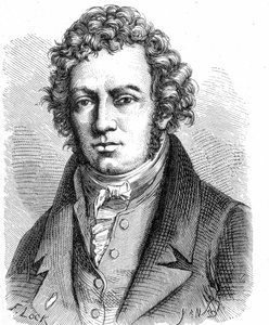 André Marie Ampèren (1775 - 1836), ranskalaisen fyysikon muotokuva - Album de la Science -julkaisussa; maineikkaat tiedemiehet; Suuria löytöjä””” 1896. tekijältä French School