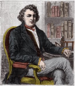 Muotokuva Andre Marie Amperesta (1775-1836) Ranskalainen fyysikko - Andre-Marie Ampere (1775-1836), ranskalainen fyysikko ja sähködynamiikan pioneeri - Kaiverrus "" Sciences mise à la range de tous - physics et chimie populaires" by Alexis Pappi - 19. vuos tekijältä French School