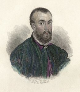 Muotokuva Andre Vesalesta (1514-1564), flaamilainen lääkäri, joka työskenteli Espanjassa ja Italiassa. kirjassa "Portraits des Hommes hyödyllinen" tekijältä French School