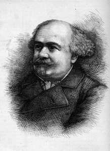 Antoine "" Tony"" Revillonin (1832-1898), ranskalaisen toimittajan ja edustajan muotokuva. Kaiverrus "" Le Monde Illustré" -julkaisussa nro 1276, 10. syyskuuta tekijältä French School
