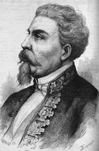 Italian valtiomiehen Benedetto Cairolin (1825-1889) muotokuva. Kaiverrus "" Le Monde Illustré" -julkaisussa nro 1132, 7. joulukuuta 1878. tekijältä French School