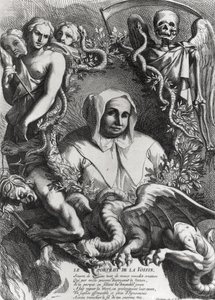 Muotokuva Catherine Monvoisinista (La Voisin) (1640-80) (kaiverrus) (bw kuva) tekijältä French School