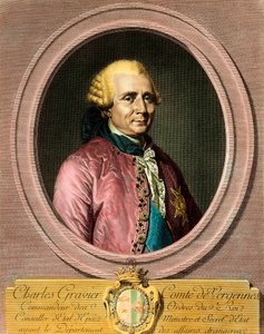 Vergennesin kreivin (1719 - 1787) Charles Gravierin muotokuva. Kaiverrus 1700-luvulta. Yksityinen kokoelma. tekijältä French School