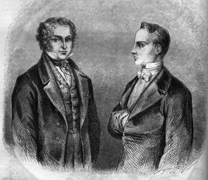 Muotokuva ranskalaisista kirjailijoista Charles Nodier (1780-1844) ja Prosper Merimee (1803-1870). Kaiverrus vuosilta 1866-1867. tekijältä French School