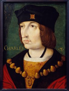 Ludvig XI:n pojan Kaarle VIII:n (1470-1498) muotokuva Jean Perrealin maalaus 1500-luvun ranskalaisesta koulusta. Himmeä. 0,36x0,27 m. Musee Conde, Chantilly tekijältä French School