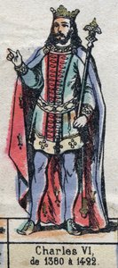 Kaarle VI:n muotokuva Ranskasta, joka tunnetaan nimellä Charles the Good Aime (1368-1422) (Kapetsialaisten dynastia). Kuvitus 1800-luvun lopulla. tekijältä French School