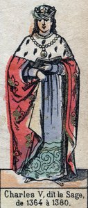 Kaarle V:n muotokuva, joka tunnetaan nimellä Kaarle Viisas (1338-1380) (Kapetsialaisten dynastia). Kuvitus 1800-luvun lopulla. tekijältä French School
