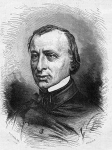 Edouard Lefevre de Laboulaye (1811-1883), ranskalaisen lakimiehen ja poliitikon muotokuva. Kaiverrus "" Le Monde Illustré" -julkaisussa nro 689, 25. kesäkuuta tekijältä French School