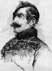 Muotokuva Franz von Schlickistä (1789-1862), kenttämarekaalista, Itävallan armeijan komentajan kenraalista Italiassa Risorgimenton aikana vuonna 1859. Kaiverrus "" Le Monde Illustré" -julkaisussa nro 115, 25. kesäkuuta tekijältä French School