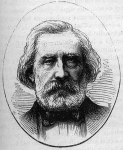 Muotokuva Henri Labroustesta (1801-1875), ranskalainen arkkitehti. Kaiverrus "" Le Monde Illustré" -julkaisussa nro 890, 2. toukokuuta 1874. tekijältä French School