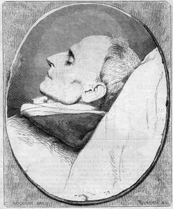 Henri Lacordairen (1802-1861) muotokuva. Ranskalainen pappi ja dominikaaninen kuolinvuoteellaan. Kaiverrus "" Le Monde Illustré" -julkaisussa nro 243, 7. joulukuuta 1861. tekijältä French School