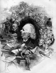 Honore Daumierin (1808-1879), ranskalaisen sarjakuvapiirtäjän, taidemaalarin ja sarjakuvapiirtäjän muotokuva. Kaiverrus "" Le Monde Illustré" -julkaisussa nro 1143, 22. helmikuuta tekijältä French School