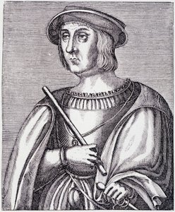 Jacques II de Chabannesin (La Palice) (1470-1525) muotokuva kaiverrus teoksesta "Louis XII et Anne de Bretagne", Paul Lacroix, toim. Georges Hurtrel. tekijältä French School