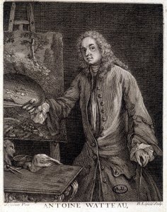 Ranskalaisen taidemaalarin Jean Antoine Watteaun (1684-1721) muotokuva - kaiverruskuvaus tekijältä French School