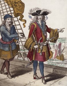 Muotokuva Jean Bartista (1650-1702), joka pitää palavaa sulaketta suussaan merivoimien kohtaamisen aikana (värikaiverrus) tekijältä French School