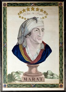 Muotokuva Jean Paul Maratista, ranskalaisesta lääkäristä, toimittajasta ja poliitikosta (1743-1793), kansan ystävästä. Etsaus vahvalla vedellä ja taltalla 1700-luvulta. Pariisi, Musee Carnavalet. tekijältä French School