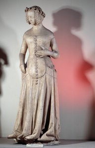 Jeanne de Boulognen, Berryn herttuan vaimon (1340-1416) muotokuva Veistos vuodelta 1385 Poitiersin oikeuspalatsista. Pariisi, Museum of Monuments englanti tekijältä French School
