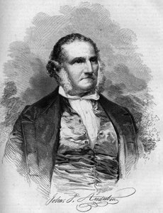 Amerikkalaisen lintututkijan John James Audubonin (1780-1851) muotokuva. Kaiverrus "" Le Magasin viehättävässä"" tekijältä French School